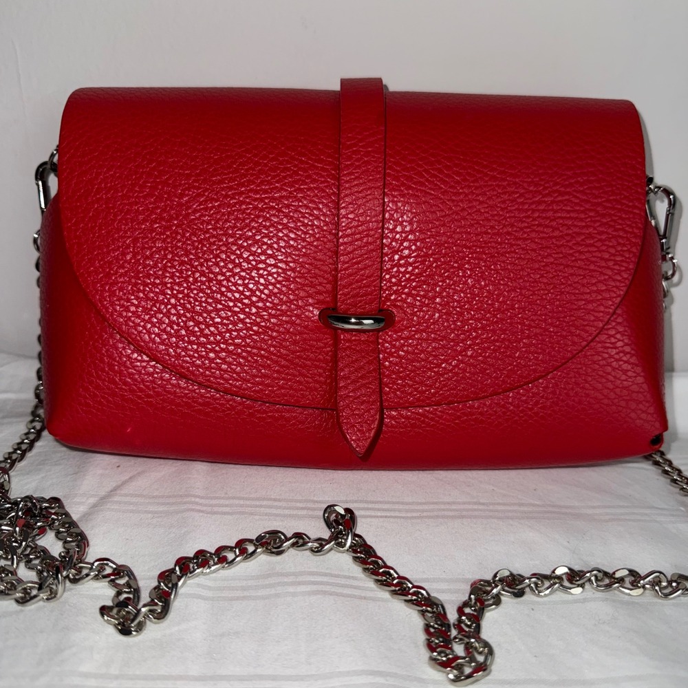 Marcus Firenze Italian Leather Red Leather Crossbody Bag Chain Strap Handbag